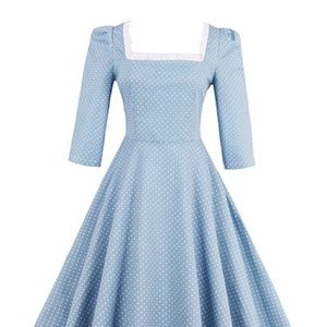 NEW Vintage Fit-and-Flare Lace-up Pin Dot Dress